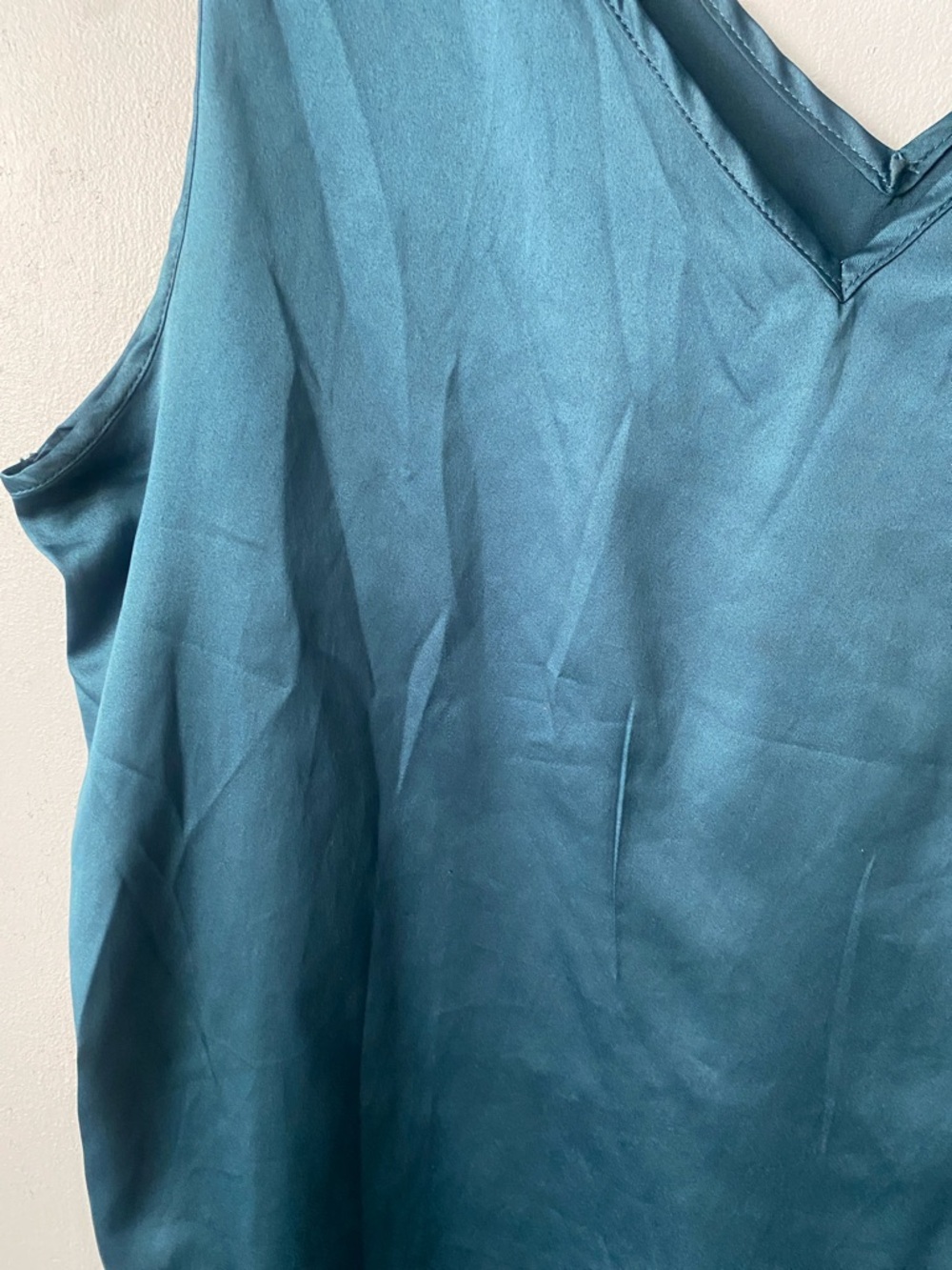 Teal V-Neck Satin Tank Top - Picture 2 of 3